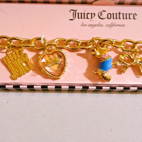Juicy Couture Gold Pink Blue Heritage Scottie Charm Bracelet NWT - Picture 6 of 7